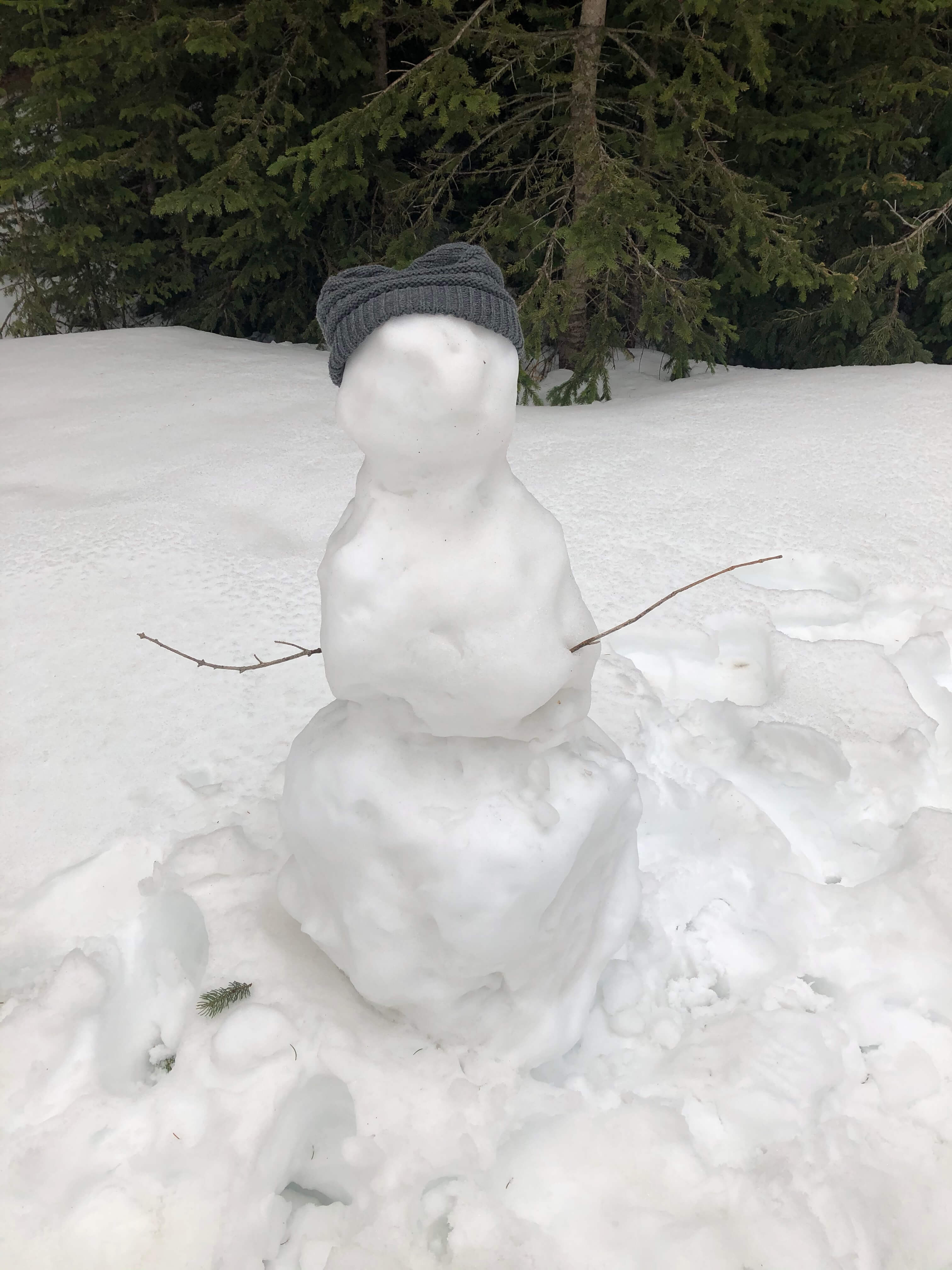 Melting snowman at Sylvan Lake