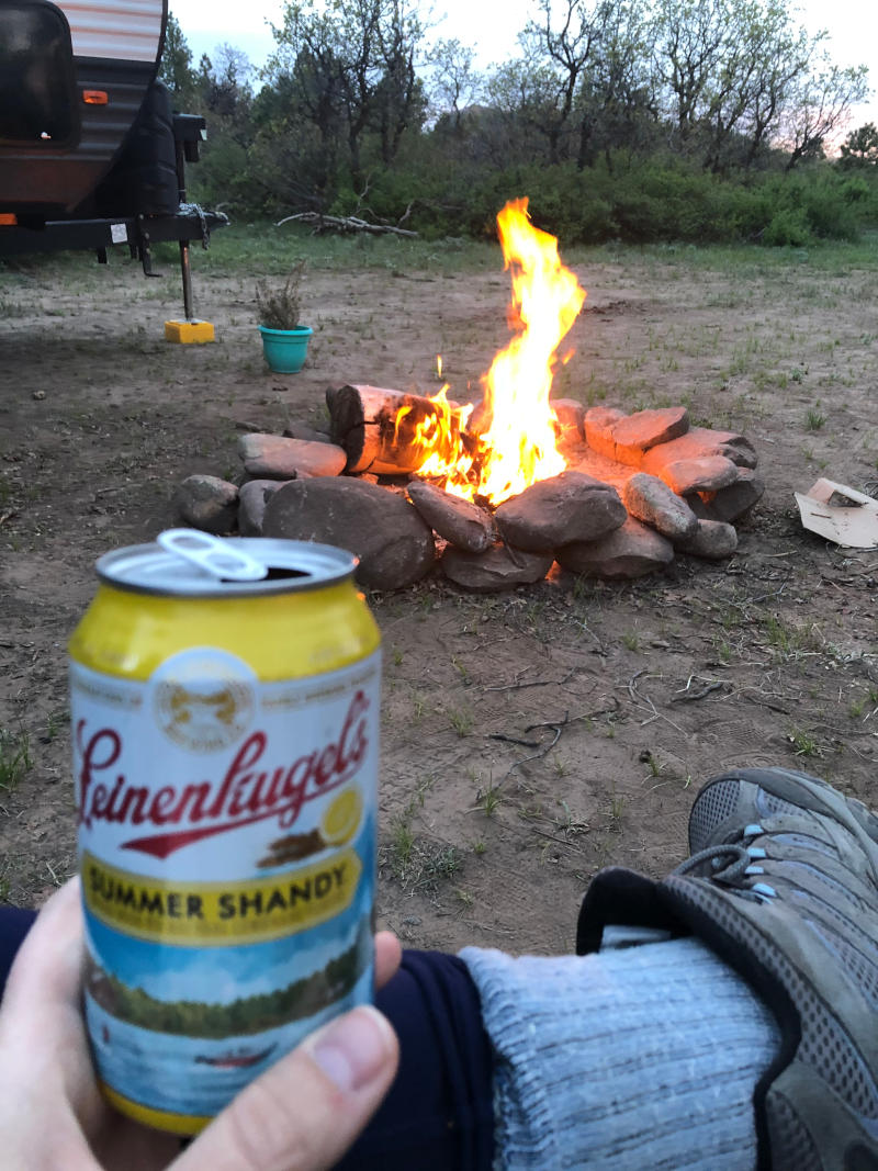 Leinenkugel's Summer Shandy in front of a fire